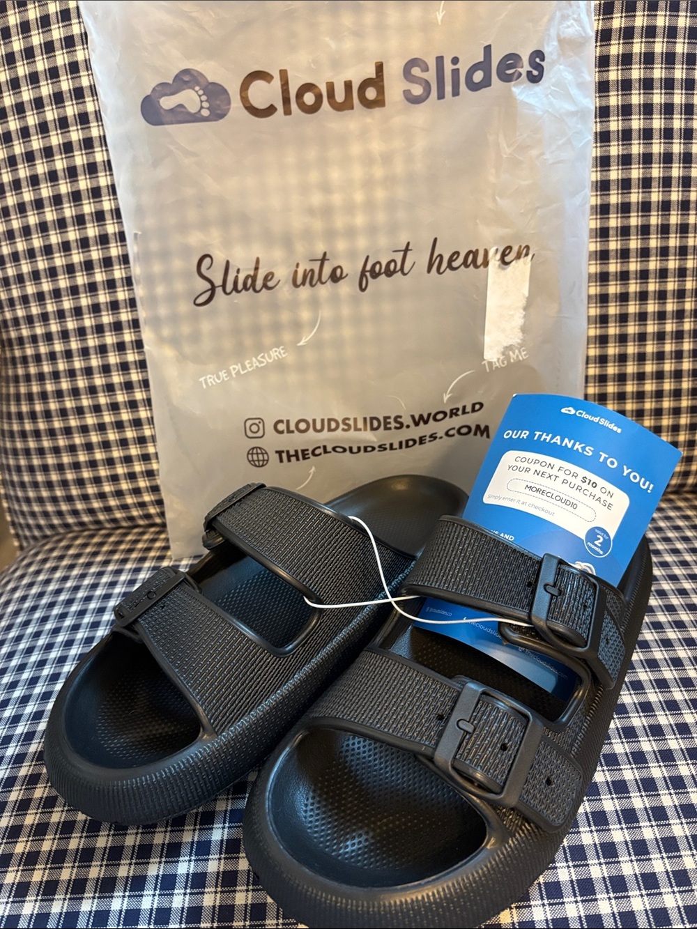 Men's Black Double-Strap Buckle Slides